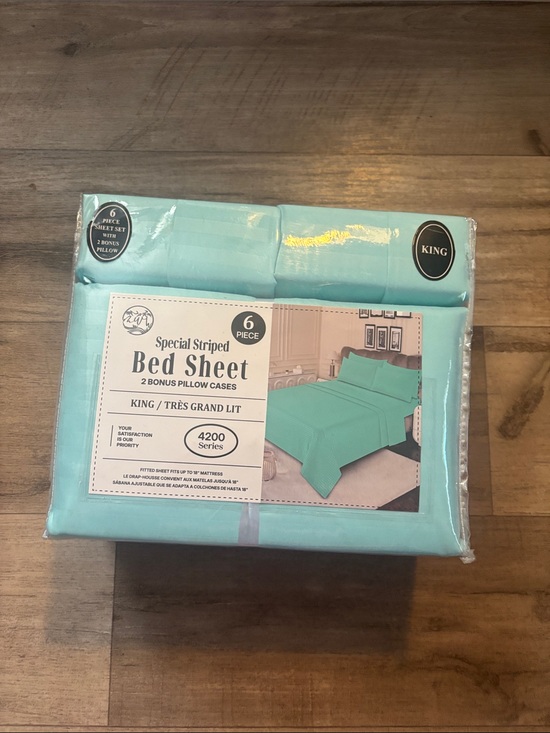 Other - Special Striped King Bed Sheet Set - Aqua Blue